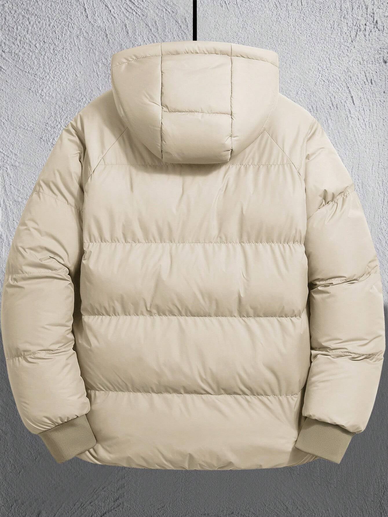 Manfinity Homme Men'S Loose Drawstring Hooded Zip-Up Padded Coat (No Sweater Included) Plain Going Out Casual Quilted Jacket