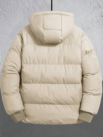 Manfinity Homme Men'S Loose Drawstring Hooded Zip-Up Padded Coat (No Sweater Included) Plain Going Out Casual Quilted Jacket