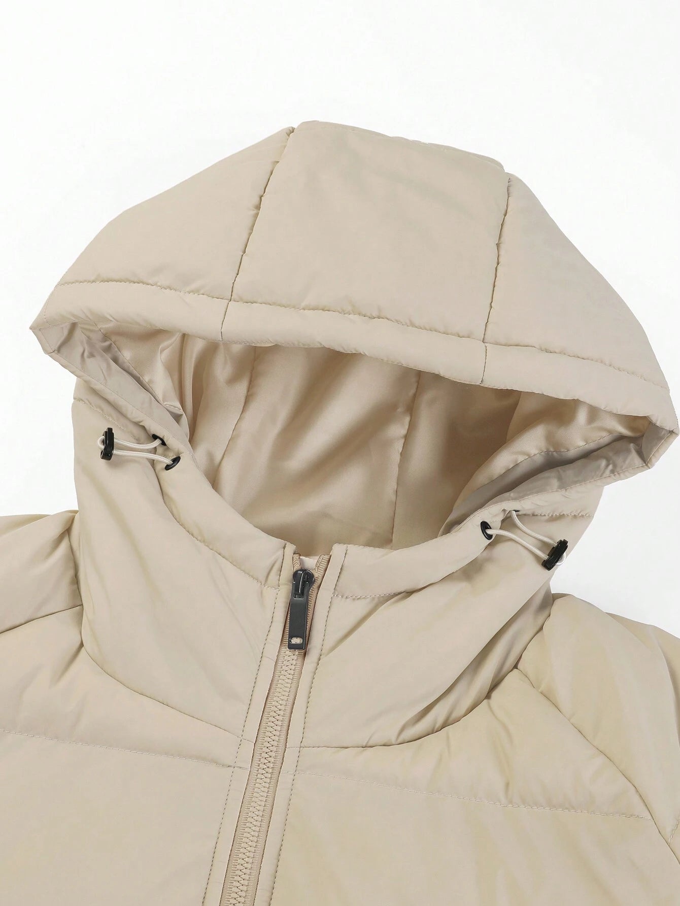 Manfinity Homme Men'S Loose Drawstring Hooded Zip-Up Padded Coat (No Sweater Included) Plain Going Out Casual Quilted Jacket
