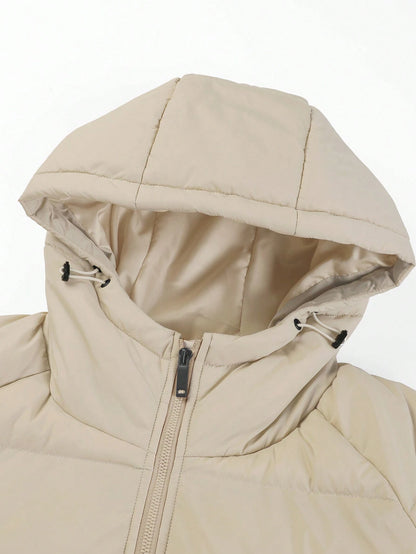 Manfinity Homme Men'S Loose Drawstring Hooded Zip-Up Padded Coat (No Sweater Included) Plain Going Out Casual Quilted Jacket
