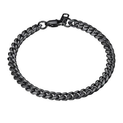 Men Chain Bracelet Black Cuban Curb Bracelet 6MM 8.3 Inch Wrist Bracelet Mens Stainless Steel Jewelry